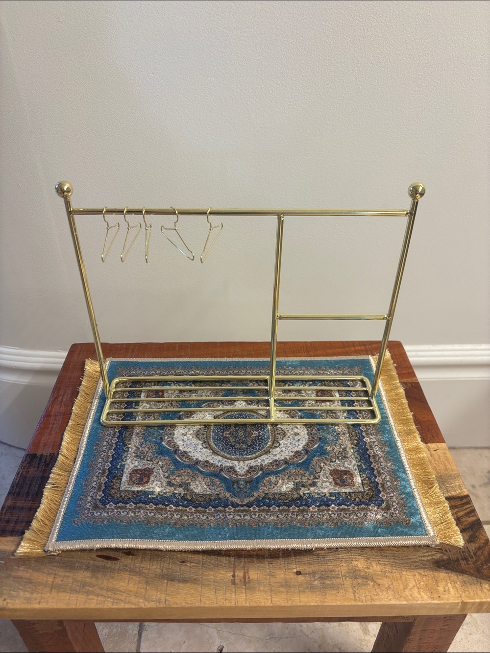 Miniature Dollhouse Rug & Brass Wardrobe